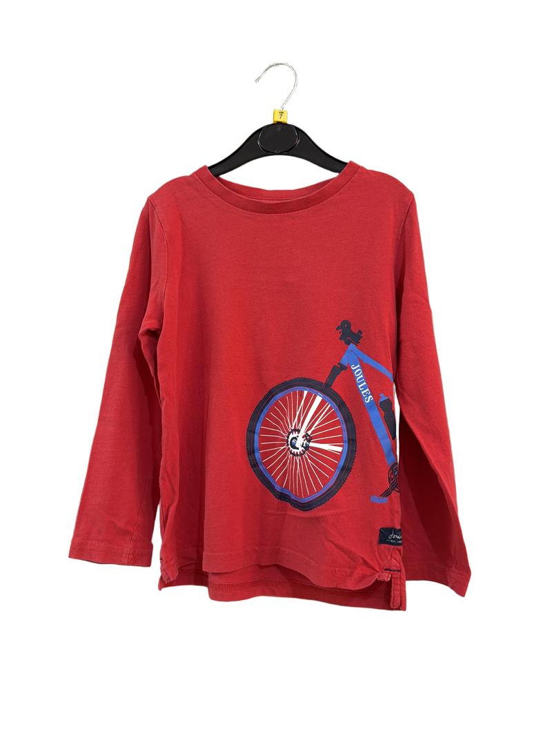 Preloved Joules - Red Bicycle Graphic Long-sleeved T Shirt (7-8y)