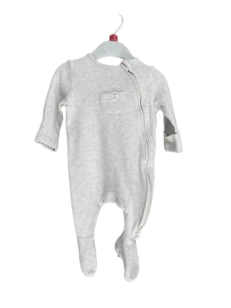 Preloved Marks & Spencer - Gray Waffle Weave Zip Onesie (0-3m)
