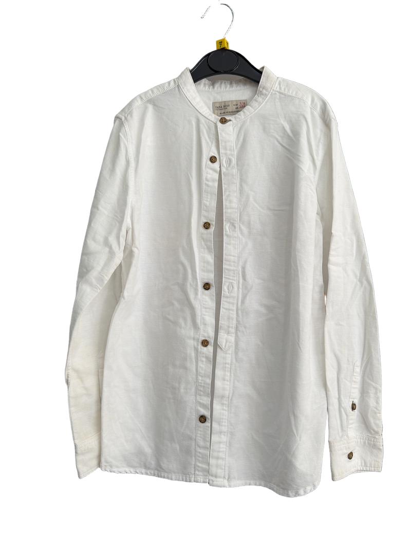 Preloved Zara - White Grandpa Collar Long-sleeved Button Down Cotton Shirt (7-8y)