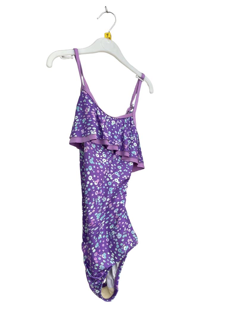 Preloved Lands' End - Purple Ruffle Dot Girls One Piece Swimsuit (7-8y)