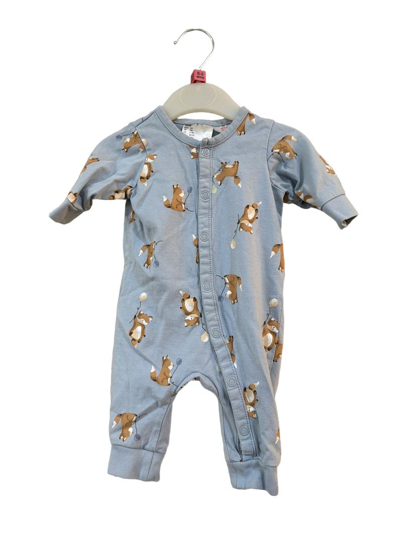 Preloved H&M - Blue Bear Balloon Print Sleepsuit (0-3m)