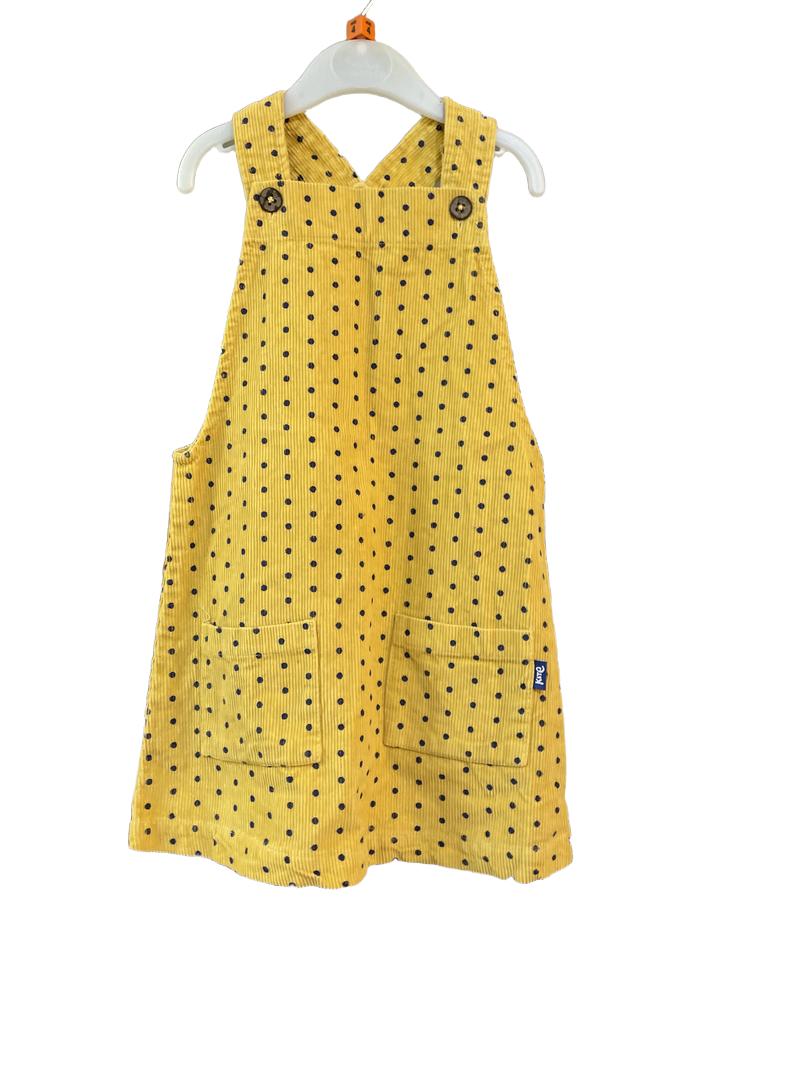 Preloved Kite - Yellow Navy Polka Dot Corduroy Pinafore (4-5y)