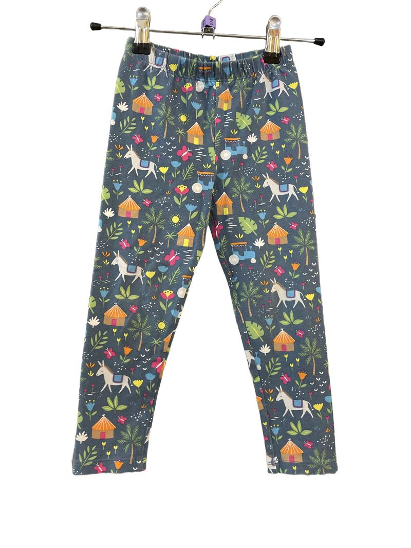 Preloved Frugi - Blue Donkey Tractor Print Leggings (3-4y)