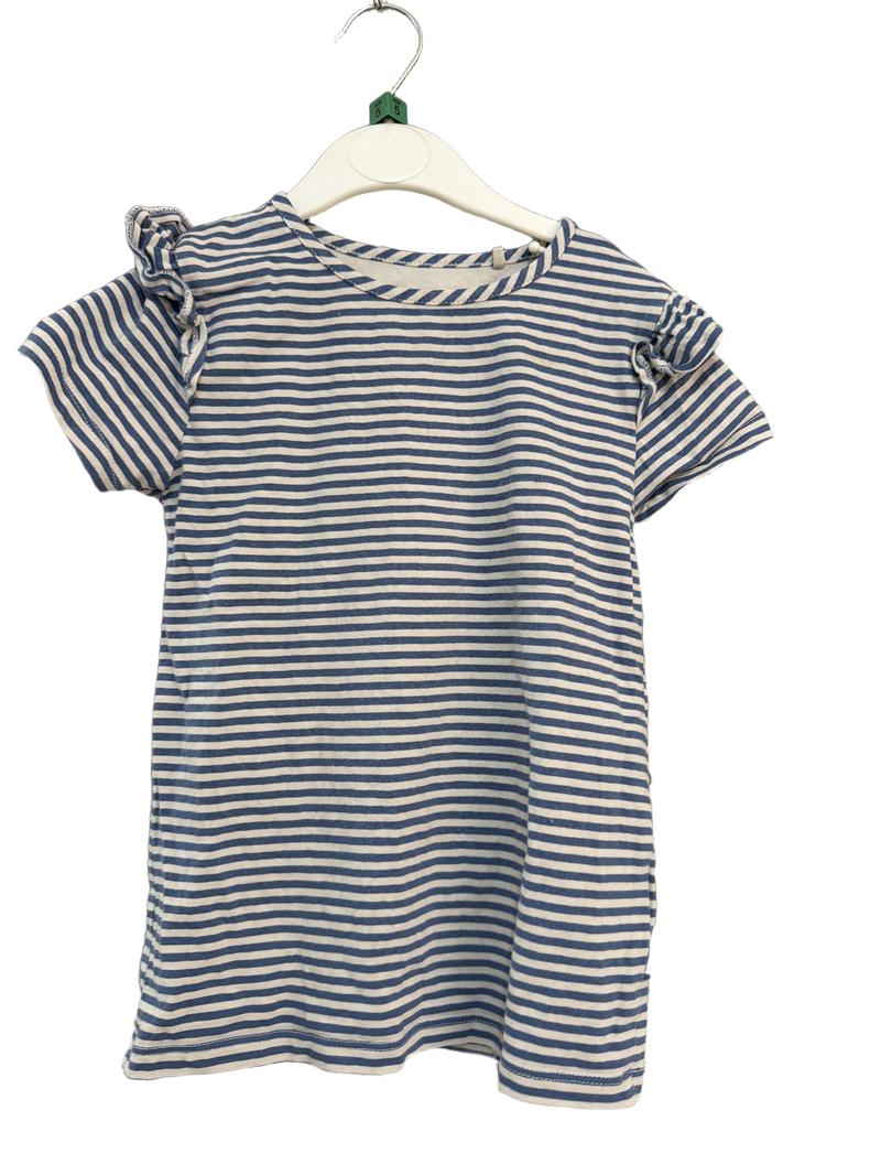 Preloved Kite - Blue White Striped Ruffle T Shirt (5-6y)