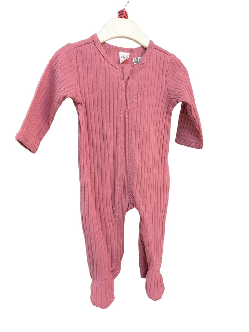 Preloved Pl Baby - Pink Ribbed Sleepsuit (0-3m)