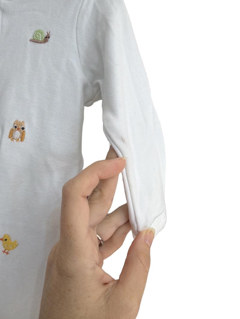 Preloved John Lewis - White Sleepsuit With Animal Embroidery. (0-3m)