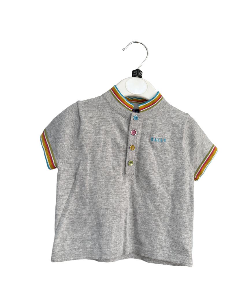 Preloved Baker Baby - Gray Knit Short-sleeved Half Button Shirt (3-6m)