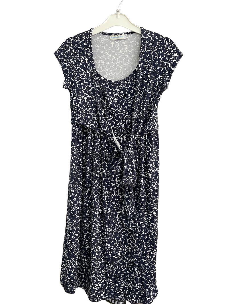 Preloved Jojo Maman Bebe - Navy White Floral Wrap Maternity And Nursing Short-sleeved Dress (X Small) - Dress