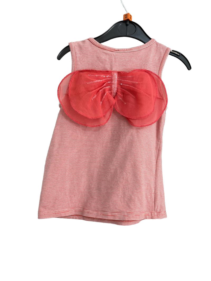 Preloved Little Treasures - Red White Striped Vest Tank With White Ruffle And Red Bow On Back (4-5y)