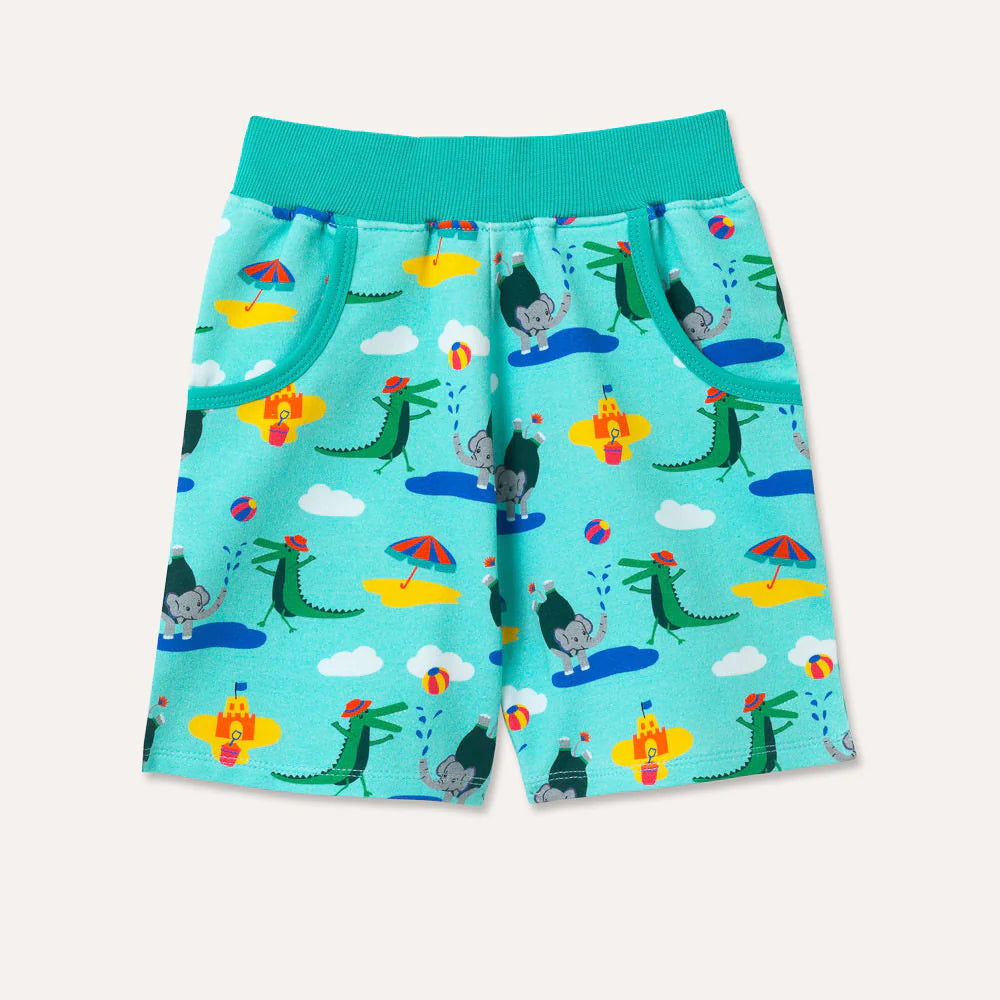 Ducky Zebra Organic Cotton Shorts with Crocodile and Elephant Seaside Print