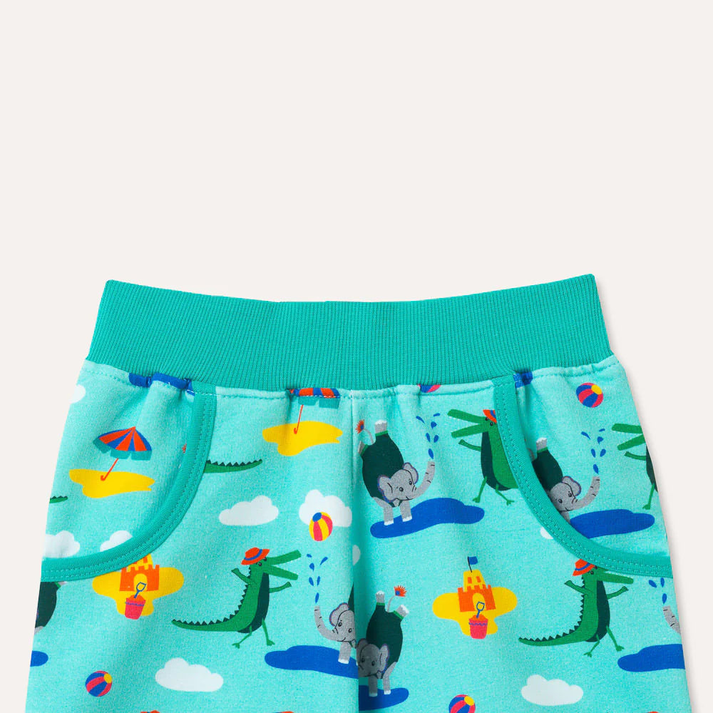 Ducky Zebra Organic Cotton Shorts with Crocodile and Elephant Seaside Print