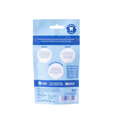 ecoLiving Pro Whitening Toothpaste TABS back of pack