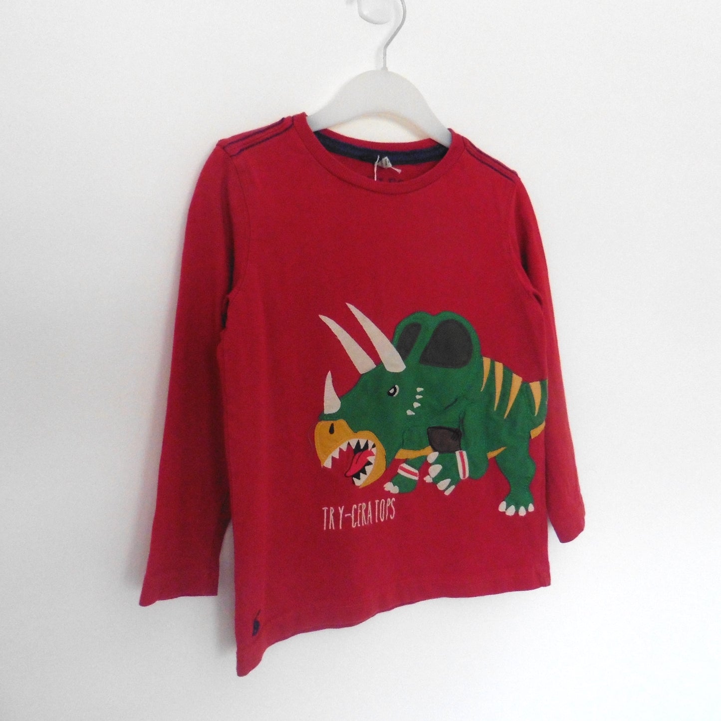 Preloved Joules Red Long Sleeve Top with Dinosaur 2y