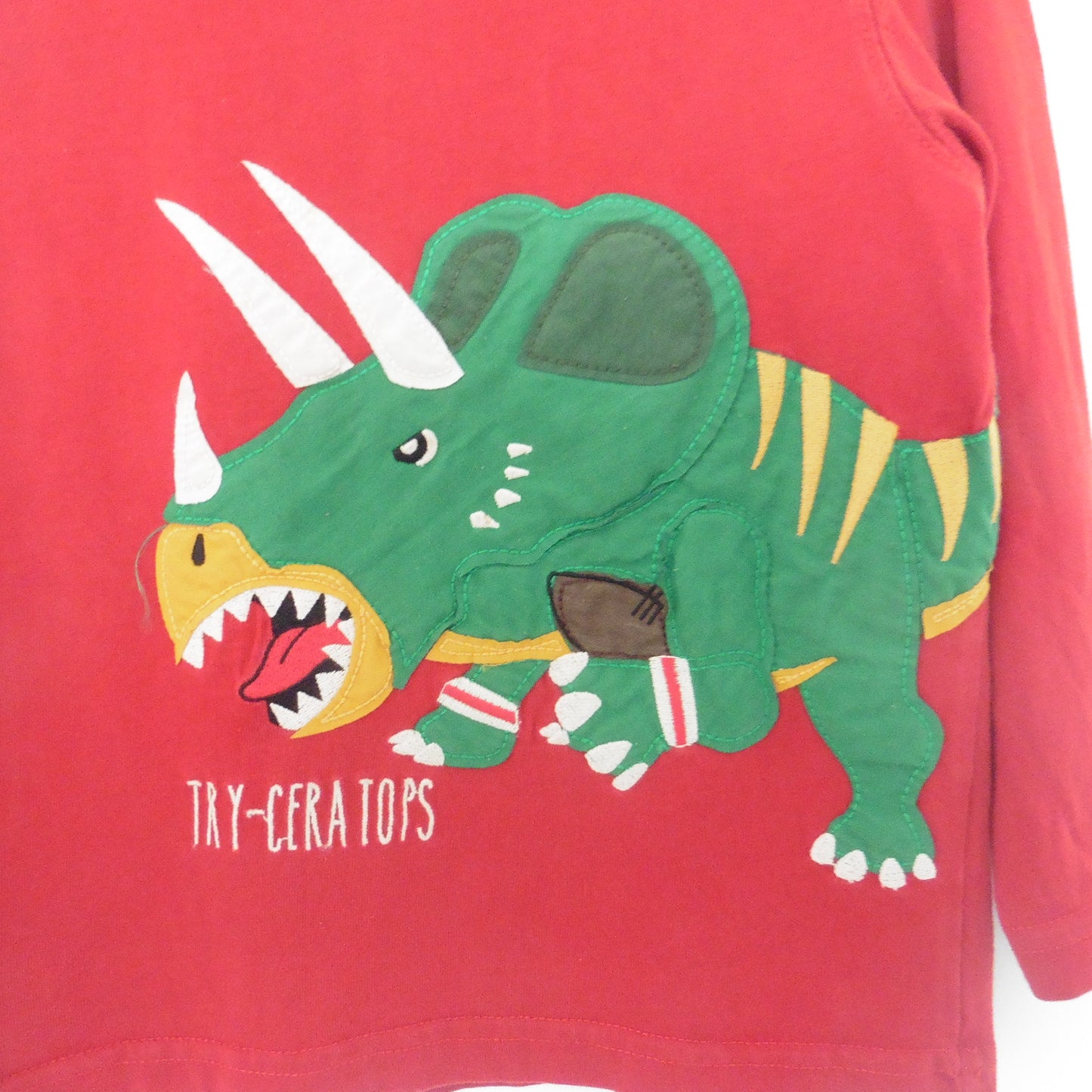 Preloved Joules Red Long Sleeve Top with Dinosaur 2y
