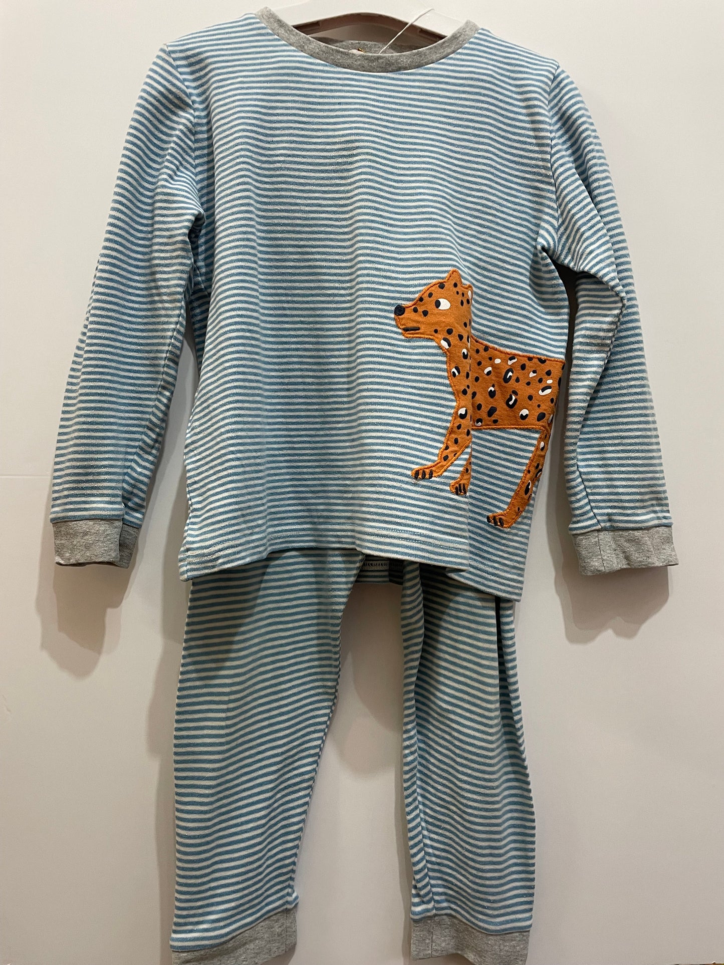 Preloved John Lewis blue striped cheetah applique pajamas 6y