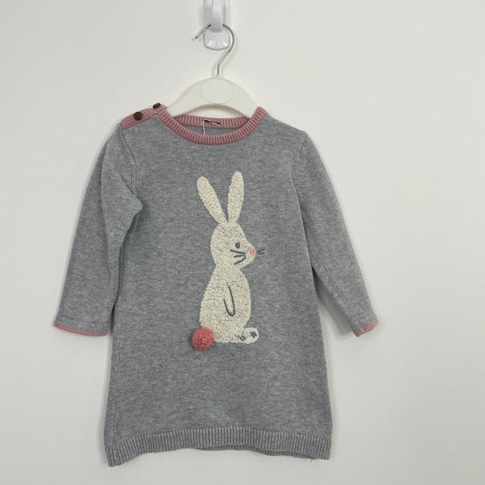 Preloved M&S Grey Knitted Dress with Bunny 6-9m