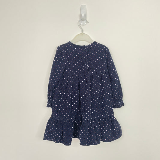 Preloved M&S Navy Cord Dress with Pink Dots 18-24m