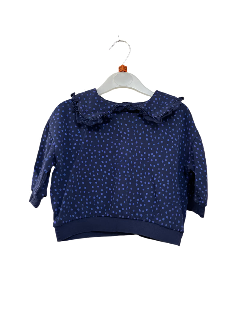 Preloved John Lewis - Top - Navy Jersey Shirt With Blue Polka Dots And Peter Pan Collar (9-12m)