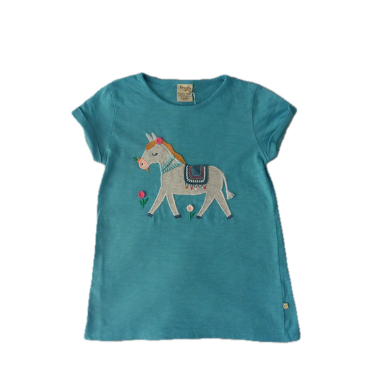 Preloved Frugi A-line blue with donkey t-shirt 5-6y