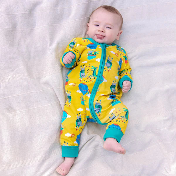 Ducky Zebra Organic Cotton Zip-up Romper: Hot Air Balloon