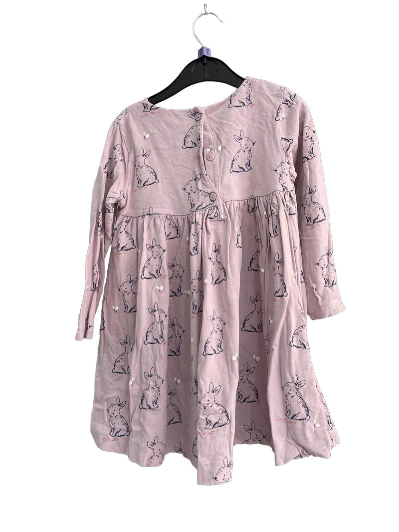 Preloved John Lewis - Pink Rabbit Print Long-sleeved Dress (3-4y) - Dress