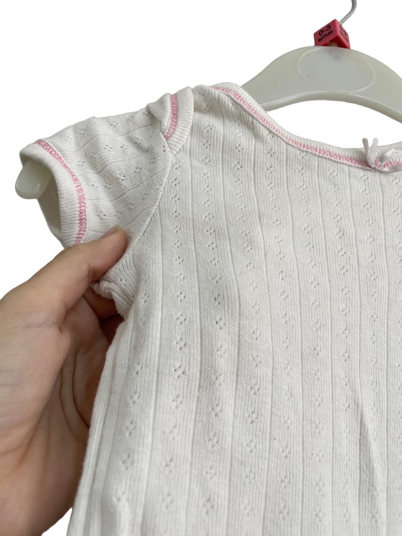 Preloved Mothercare - White Pointelle Top With Pink Accents (0-3m) - Top