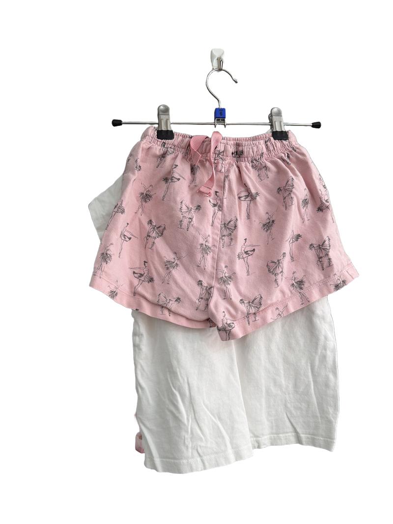 Preloved Next - White Ballet Short-sleeved Shorts Pyjama Set (6-7y)