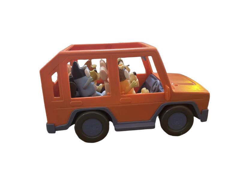 Preloved Toys - Orange Car With Bluey Toy Characters - Unknown Brand