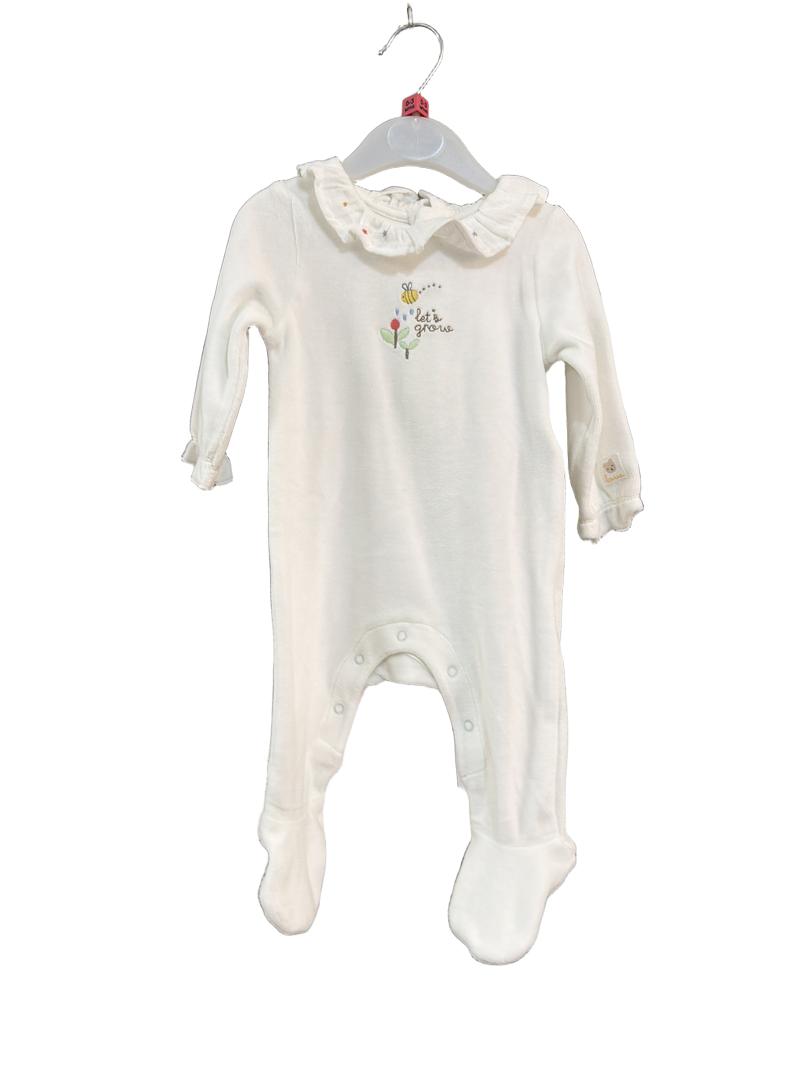 Preloved Marks & Spencer - White Velveteen "let's Grow" Sleepsuit (0-3m)