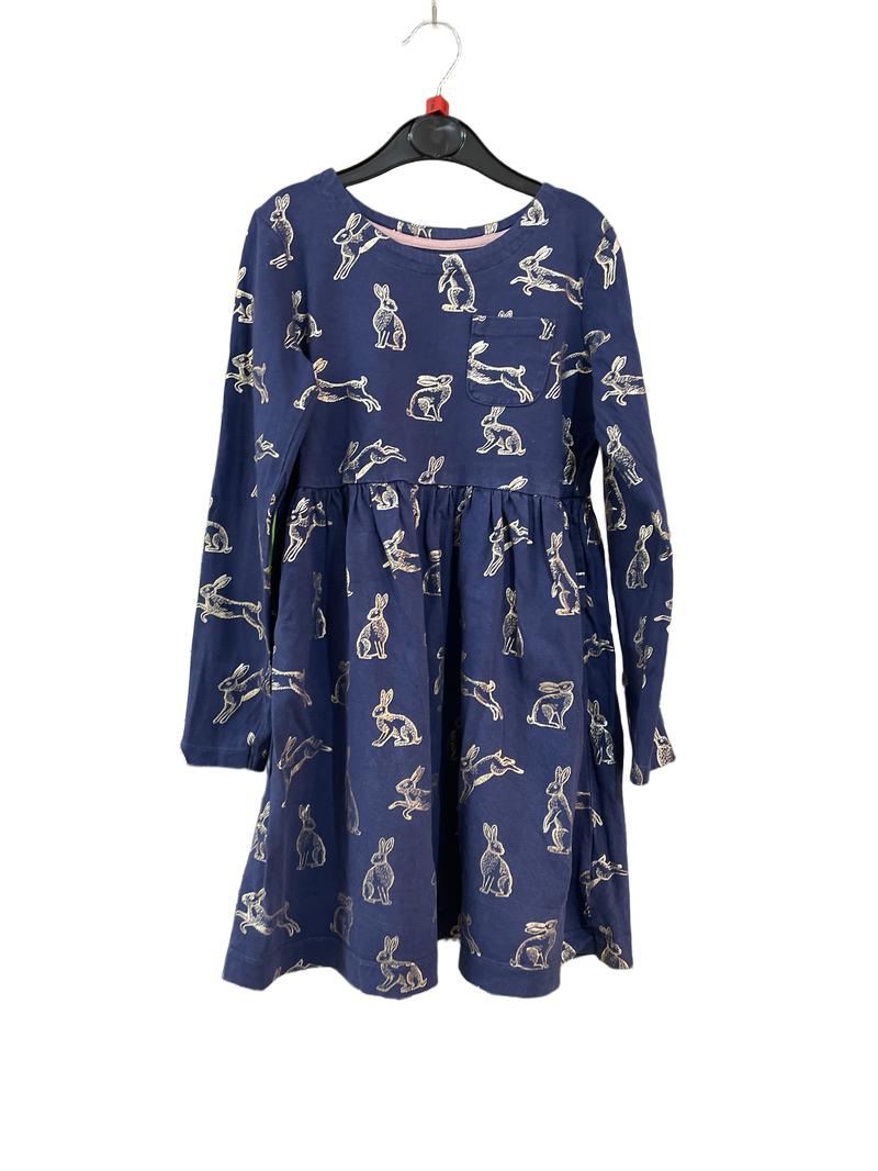 Preloved Mini Boden - Navy Blue Dress With Gold Rabbit Print (8-9y)
