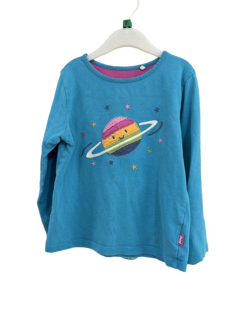 Preloved Kite - Blue Rainbow Planet Appliqué Long-sleeved Shirt (5y)