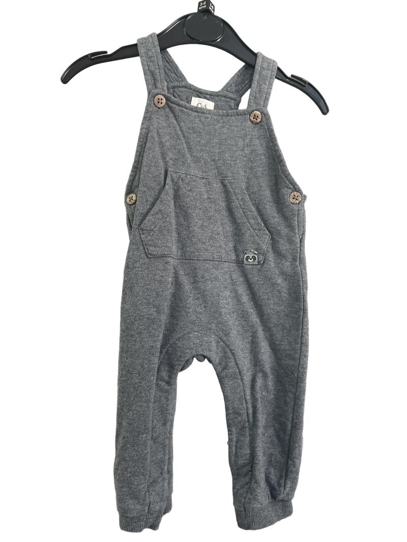 Preloved C&A - Gray Jersey Dungarees (3-6m)
