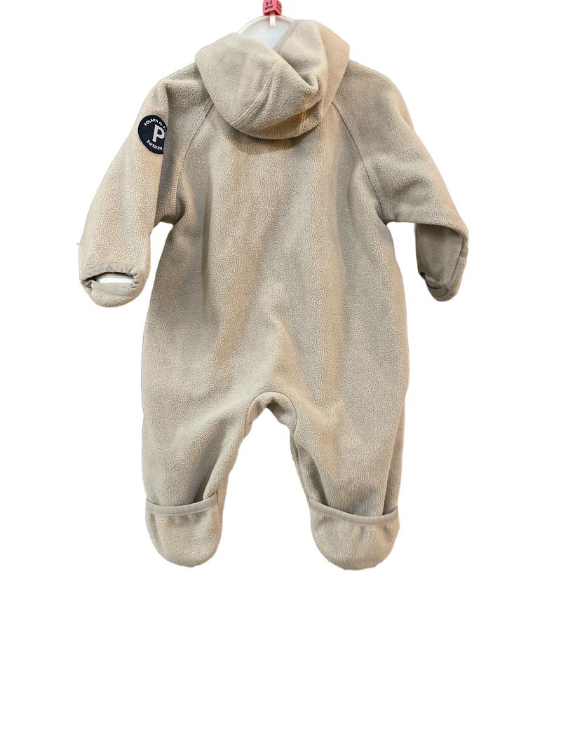 Preloved Polarn O. Pyret - Beige Fleece Zip Hoodie Pramsuit, 1-2 Months (0-3m)