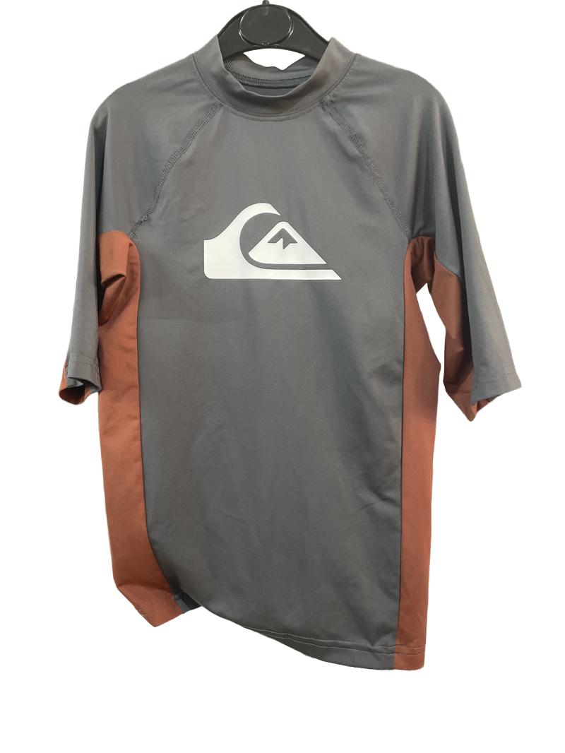 Preloved Quiksilver - Gray Short-sleeved UV Sun Protection Rashie Swim (10-11y)