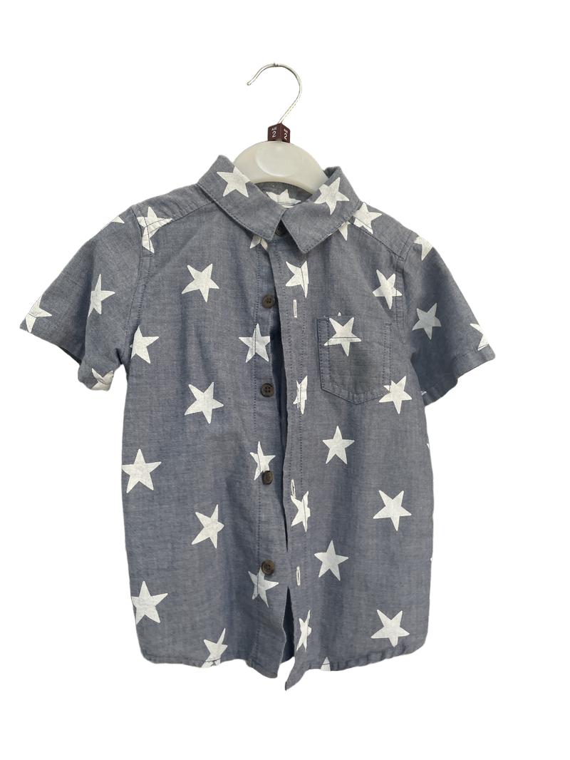 Preloved Target - Blue White Star Print Short-sleeved Collared Shirt (2-3y)