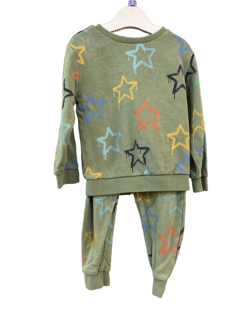 Preloved Marks & Spencer - Green Star Print Sweatshirt And Joggers (3-4y)