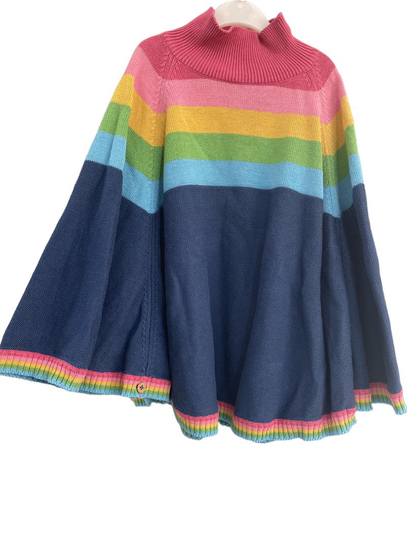 Preloved Kite - Rainbow Blue Knit Poncho, 8-11 Yr (8-9y, 9-10y, 10-11y)