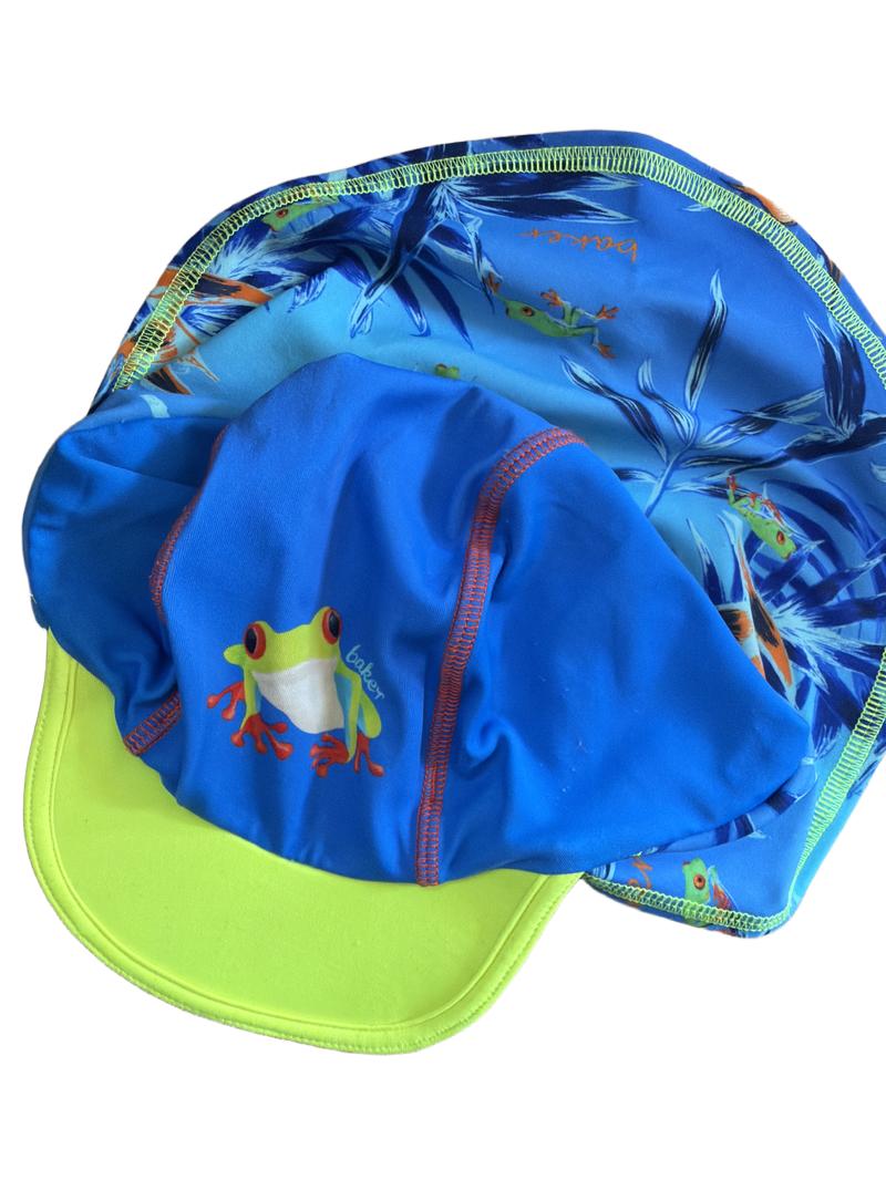 Preloved Baker Baby - Blue Yellow Frog Swim Sun Hat, 1-2 Years (12-18m, 18-24m)