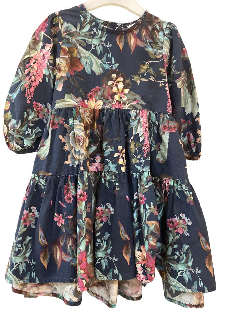 Preloved Next - Navy Floral Print Long-sleeved Dress (18-24m)