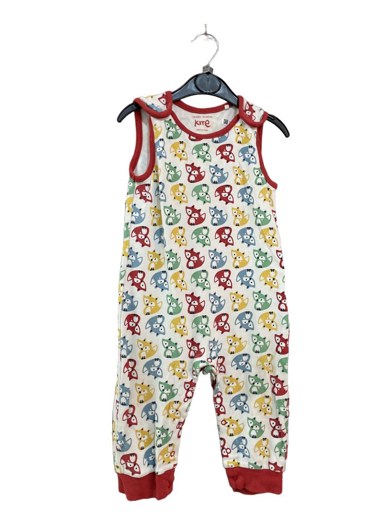 Preloved Kite - Multicolour Fox Print Dungarees (12-18m)