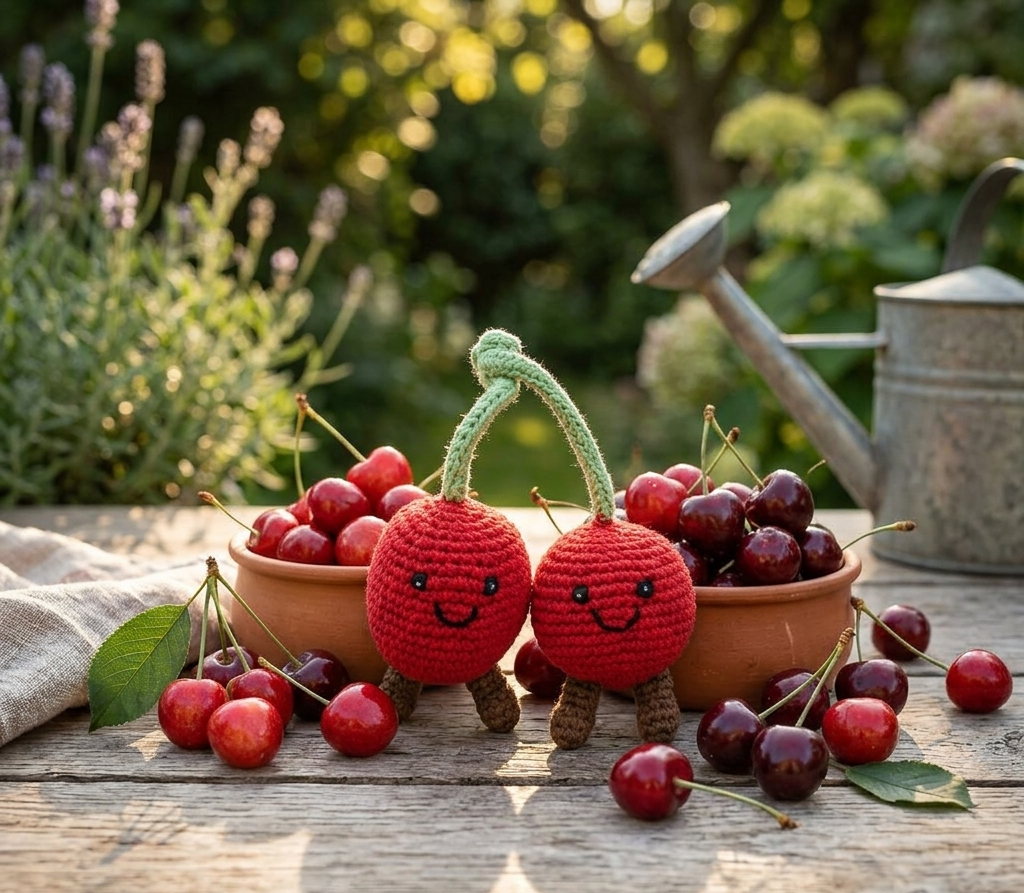 Red Cherries Baby Rattle, Fair Trade Crochet Organic Cotton
