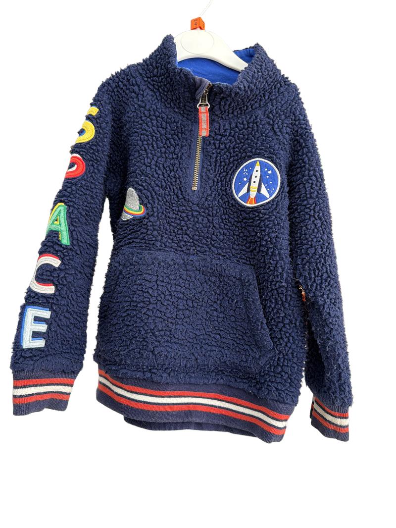 Preloved Mini Boden - Navy Space Appliqué Fleece Borg Zip Jacket Jumper (4-5y)