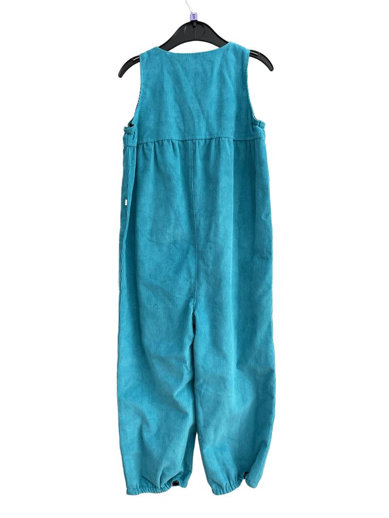 Preloved Frugi - Turquoise Corduroy Dungarees Floral Lining (3-4y)