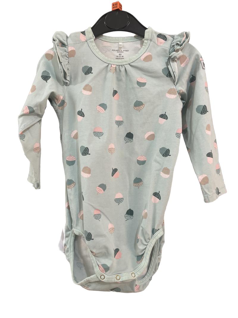 Preloved Polarn O. Pyret - Green Acorn Print Bodysuit (9-12m)