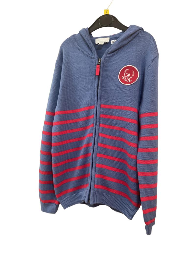 Preloved The Little White Company - Blue Red Stripe Zipped Knitted Hoodie (7-8y)