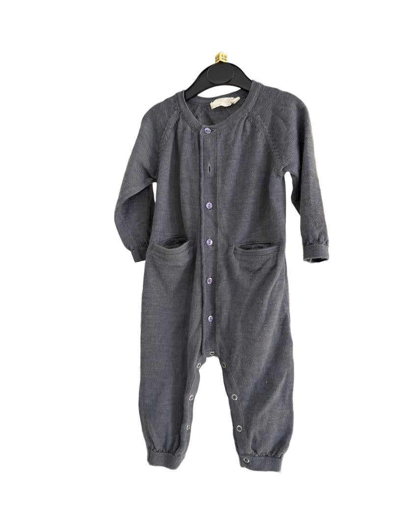 Preloved Merino Kids - Gray Wool Long-sleeved Sleepsuit Onesie (6-12m)