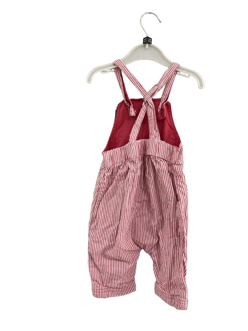 Preloved Pigeon - Red White Stripe Organic Cotton Shorts Dungarees (3-6m)