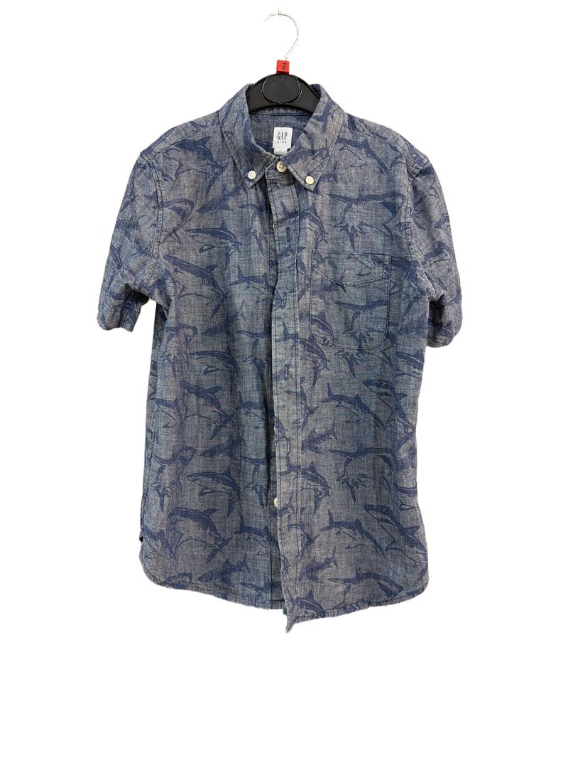 Preloved Gap Kids - Blue Shark Short-sleeved Button Down Shirt (8-9y)