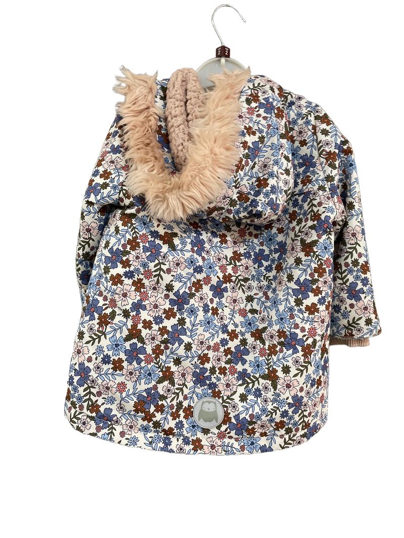 Preloved Mini Club - White Pink Blue Floral Fleece Lined Jacket (2-3y)
