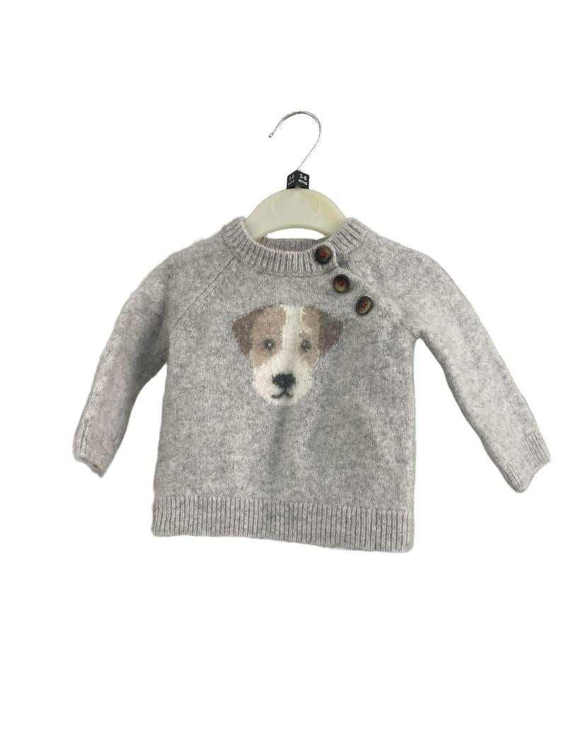 Preloved Unknown Brand - Gray Dog Graphic Fuzzy Jumper (3-6m)